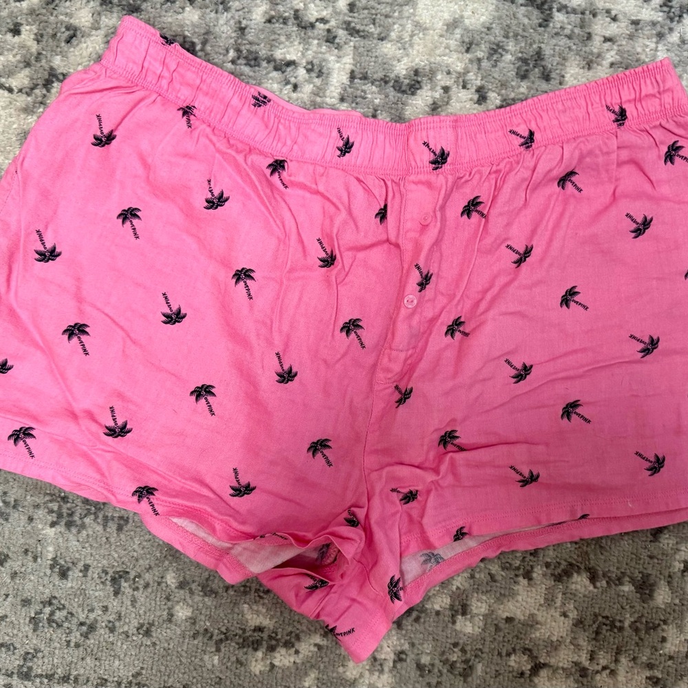 Very Gently Used, Large, PINK Victoria’s Secret, Pajama Shorts, Pink Palm Trees